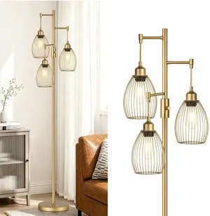 Dimmable Floor Lamp, Industrial Floor Lamps for Living Room, Gold Tree Lamp Standing Lamp Tall Lamps with 3 Elegant Teardrop Cage Head & 800 Lumens LED Bulbs for Living room Bedroom Office Dining Room Dimmable Floor Lamp, Industrial Floor Lamps for Living Room, Gold Tree Lamp Standing Lamp Tall Lamps with 3 Elegant Teardrop Cage Head & 800 Lumens LED Bulbs for Living room Bedroom Office Dining Room