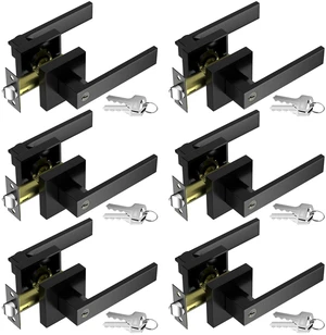 Exterior Door Handles, Black Door Handle, 6Pack Heavy Duty Zinc Door Lever Door Lock with Key (Different Keys) for Bedroom, Bathroom, Front Door, Reversible Door Handle Lock, Easy Install Exterior Door Handles, Black Door Handle, 6Pack Heavy Duty Zinc Door Lever Door Lock with Key (Different Keys) for Bedroom, Bathroom, Front Door, Reversible Door Handle Lock, Easy Install