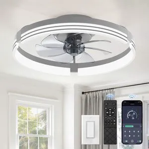 Low Profile Ceiling Fans with Lights and Remote, 20" Grey 3000K-6000K Dimmable Fandelier LED, Flush Mount, 6 Wind Speeds, Reversible, Timer, Bedroom, Living Room, Kitchen, Kids Room Low Profile Ceiling Fans with Lights and Remote, 20" Grey 3000K-6000K Dimmable Fandelier LED, Flush Mount, 6 Wind Speeds, Reversible, Timer, Bedroom, Living Room, Kitchen, Kids Room