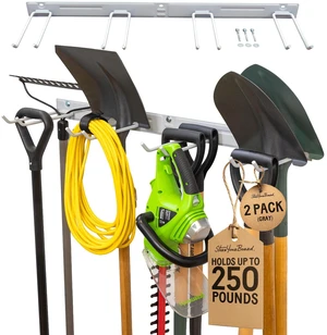 Garage Tool Organizer, 72 in, Holds 500 lb, 2 Pack Garden Tool Rack Wall Mount, Garden Tool Organizer, Shovel Wall Mount, Rubber Coated Hooks Garage Tool Organizer, 72 in, Holds 500 lb, 2 Pack Garden Tool Rack Wall Mount, Garden Tool Organizer, Shovel Wall Mount, Rubber Coated Hooks