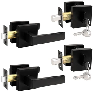 Flat Black Passage Door Lever with Single Cylinder Deadbolts Combo Pack, Modern Square Lock Set Handleset,Exterior Door Handle and Deadbolts Set,Exterior Door Lever Passage 2 Pack Flat Black Passage Door Lever with Single Cylinder Deadbolts Combo Pack, Modern Square Lock Set Handleset,Exterior Door Handle and Deadbolts Set,Exterior Door Lever Passage 2 Pack