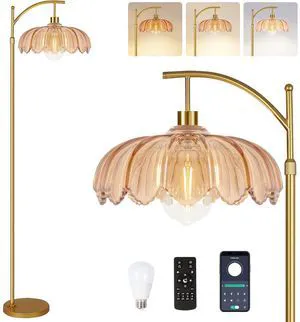 Glass Floor Lamp for Living Room,Bedroom,Gold Dimmable Standing Lamp with Remote,Mid Century Modern Brass Tall Lamp Boho Floor Lamps Arc Stained Flower Floor Light Lamp Bohemian Glass Floor Lamp for Living Room,Bedroom,Gold Dimmable Standing Lamp with Remote,Mid Century Modern Brass Tall Lamp Boho Floor Lamps Arc Stained Flower Floor Light Lamp Bohemian