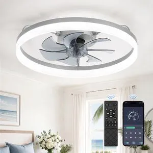 20" Low Profile Ceiling Fans with Lights, APP & Remote, Grey Flush Mount, Dimmable LED, Quiet DC Motor, Reversible, 6 Speeds, Fandelier, for Bedroom 20" Low Profile Ceiling Fans with Lights, APP & Remote, Grey Flush Mount, Dimmable LED, Quiet DC Motor, Reversible, 6 Speeds, Fandelier, for Bedroom