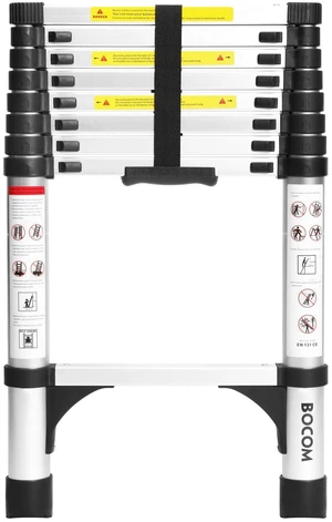 8.5 FT Aluminum Telescoping Ladder, Lightweight Multi-Purpose Collapsible Extension with 2 Triangle Stabilizers, Heavy Duty 330 lbs Max Capacity, Ideal for Home, RV, and Outdoor Work Silver 8.5 FT Aluminum Telescoping Ladder, Lightweight Multi-Purpose Collapsible Extension with 2 Triangle Stabilizers, Heavy Duty 330 lbs Max Capacity, Ideal for Home, RV, and Outdoor Work Silver