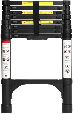 8.5 FT Aluminum Telescoping Ladder, Lightweight Multi-Purpose Collapsible Extension with 2 Triangle Stabilizers, Heavy Duty 330 lbs Max Capacity, Ideal for Home, RV, and Outdoor Work Black 8.5 FT Aluminum Telescoping Ladder, Lightweight Multi-Purpose Collapsible Extension with 2 Triangle Stabilizers, Heavy Duty 330 lbs Max Capacity, Ideal for Home, RV, and Outdoor Work Black