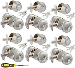 6 Set All Keyed Same Entry Door Knobs and Single Cylinder Deadbolt Combo Set for Entrance and Front Door, Keyed Alike Exterior Door Lock Set with Keys, Satin Nickel Deadbolt Lock and Door Knob Set 6 Set All Keyed Same Entry Door Knobs and Single Cylinder Deadbolt Combo Set for Entrance and Front Door, Keyed Alike Exterior Door Lock Set with Keys, Satin Nickel Deadbolt Lock and Door Knob Set