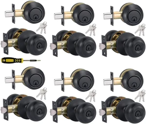 6 Sets All Keyed Alike Entry Door Knobs and Single Cylinder Deadbolt Lock Combo Set, Security for Entrance and Front Door with Classic Matte Black Finish 6 Sets All Keyed Alike Entry Door Knobs and Single Cylinder Deadbolt Lock Combo Set, Security for Entrance and Front Door with Classic Matte Black Finish