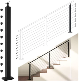 36in Black Modular Cable Railing Stair Post Surface Mount RW41 Matches with Modular Stair Kit (No Handrail), Fits 25-35 Degrees, Post Hole Cap Included, Black Cable Railing System 36in Black Modular Cable Railing Stair Post Surface Mount RW41 Matches with Modular Stair Kit (No Handrail), Fits 25-35 Degrees, Post Hole Cap Included, Black Cable Railing System