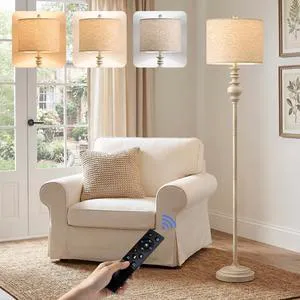64.25" Farmhouse Floor Lamp with Remote, Dimmable Floor Lamp with Adjustable Color Temperatures, Tall White Standing Floor Lamps for Living Room Corner, Bedroom & Nursery, 9W Bulb Included 64.25" Farmhouse Floor Lamp with Remote, Dimmable Floor Lamp with Adjustable Color Temperatures, Tall White Standing Floor Lamps for Living Room Corner, Bedroom & Nursery, 9W Bulb Included