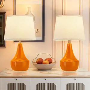 18" Table Lamp Set of 2, Ceramic Lamp Classic Beside Lamps Nightstand Lamp Modern Table Lamp for Living Room, Bedroom & Office Rocker Switch Orange-LED Bulbs Included 18" Table Lamp Set of 2, Ceramic Lamp Classic Beside Lamps Nightstand Lamp Modern Table Lamp for Living Room, Bedroom & Office Rocker Switch Orange-LED Bulbs Included