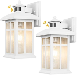 2 Packs Motion Sensor Outdoor Lights, Outside Light Fixtures for House Porch Lights Outdoor with E26 Sockets & Tempered Glass, Dusk till Dawn Waterproof Exterior Wall Lights Motion Sensor, White 2 Packs Motion Sensor Outdoor Lights, Outside Light Fixtures for House Porch Lights Outdoor with E26 Sockets & Tempered Glass, Dusk till Dawn Waterproof Exterior Wall Lights Motion Sensor, White