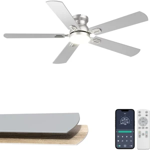 52'' Silver Flush Mount Ceiling Fan with Lights for Bedroom App/Remote Control, Low Profile, Space-Saving, Quiet DC Motor, 3CCT Dimmable, 6 Speeds Modern Overhead Fan for Low Ceilings 52'' Silver Flush Mount Ceiling Fan with Lights for Bedroom App/Remote Control, Low Profile, Space-Saving, Quiet DC Motor, 3CCT Dimmable, 6 Speeds Modern Overhead Fan for Low Ceilings