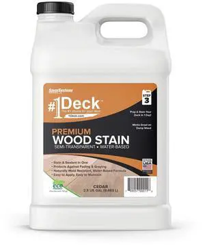#1 Deck Premium Semi-Transparent Outdoor Wood Stain and Sealer in One - Water Based Wood Stain for Decks, Fences, & Siding - 2.5 Gallon (Cedar) #1 Deck Premium Semi-Transparent Outdoor Wood Stain and Sealer in One - Water Based Wood Stain for Decks, Fences, & Siding - 2.5 Gallon (Cedar)