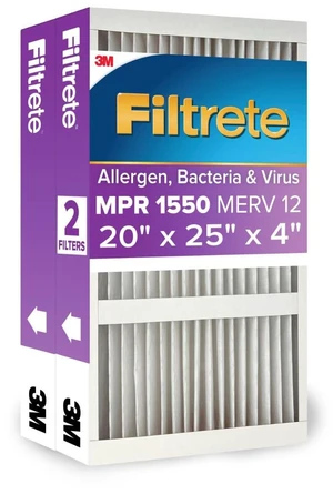 20x25x4 Slim Fit (3.75" width) AC Furnace Air Filter, MPR 1550, MERV 12, Fits AprilAire & Carrier, CERTIFIED Asthma & Allergy Friendly, 2-Pack (Actual Size 19.50 x 24.50 x 3.75) 20x25x4 Slim Fit (3.75" width) AC Furnace Air Filter, MPR 1550, MERV 12, Fits AprilAire & Carrier, CERTIFIED Asthma & Allergy Friendly, 2-Pack (Actual Size 19.50 x 24.50 x 3.75)
