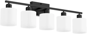 Bathroom Black Lighting Fixtures Over Mirror, Anti-Rust 5-Light Bathroom Vanity Lights,Milky White Glass Shades Bathroom Black Lighting Fixtures Over Mirror, Anti-Rust 5-Light Bathroom Vanity Lights,Milky White Glass Shades