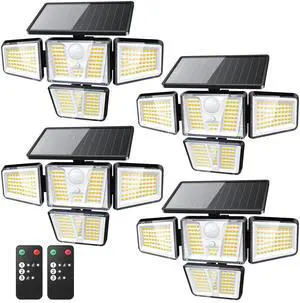 Solar Flood Lights, 3600LM 270° Motion Sensor Outdoor Lights-Remote 4 Heads 3 Modes Solar Lights Outdoor, Glass Panel, IP65 Waterproof Outdoor Security Lights for Yard Patio Garage- 4Pack Black Solar Flood Lights, 3600LM 270° Motion Sensor Outdoor Lights-Remote 4 Heads 3 Modes Solar Lights Outdoor, Glass Panel, IP65 Waterproof Outdoor Security Lights for Yard Patio Garage- 4Pack Black