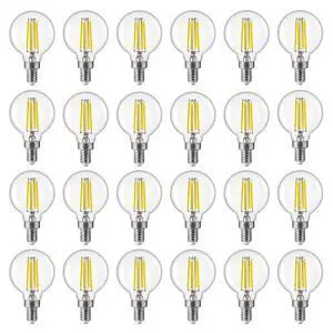 60W Equivalent LED Globe Candelabra Bulbs, Dimmable G16.5 LED E12 Chandelier Light Bulbs, 550LM, CRI82, 5.5W, AC 120V, 24 Pack, 5000K Daylight 60W Equivalent LED Globe Candelabra Bulbs, Dimmable G16.5 LED E12 Chandelier Light Bulbs, 550LM, CRI82, 5.5W, AC 120V, 24 Pack, 5000K Daylight
