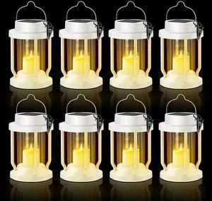 Solar Lantern Outdoor & Indoor Use Hanging Solar Lights with Realistic Flickering Flameless Candle, Weatherproof for Gardens, Patios, Trees, and Lawns (White, 8 Pack) Solar Lantern Outdoor & Indoor Use Hanging Solar Lights with Realistic Flickering Flameless Candle, Weatherproof for Gardens, Patios, Trees, and Lawns (White, 8 Pack)