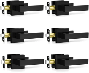 6 Pack Matte Black Door Handles Interior, Passage Door Knobs Closet Door Levers for Hallway, Heavy Duty Square Doorknob Non-Locking Handlesets for Left & Right Sided Doors 6 Pack Matte Black Door Handles Interior, Passage Door Knobs Closet Door Levers for Hallway, Heavy Duty Square Doorknob Non-Locking Handlesets for Left & Right Sided Doors