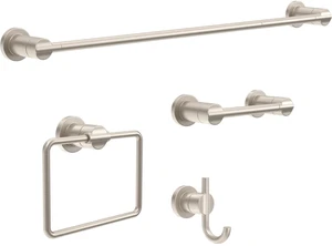 4-Piece SpotShield Brushed Nickel Bathroom Set Towel Rack, Ring, Toilet Paper Holder, Hook | Nicoli Bath Accessories 4-Piece SpotShield Brushed Nickel Bathroom Set Towel Rack, Ring, Toilet Paper Holder, Hook | Nicoli Bath Accessories