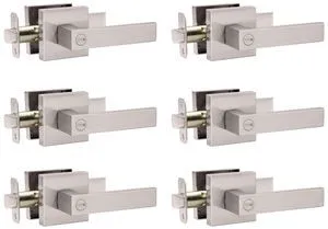 Interior Door Handle Satin Nickel Door Knobs Keyless Levers 6 Pack Heavy Duty Privacy Door Knob with Lock, Keyless Interior Door Handle Sets, Square Door Levers Handle for Bedroom Bathroom Interior Door Handle Satin Nickel Door Knobs Keyless Levers 6 Pack Heavy Duty Privacy Door Knob with Lock, Keyless Interior Door Handle Sets, Square Door Levers Handle for Bedroom Bathroom