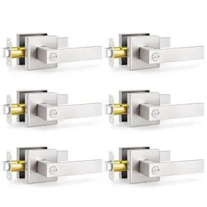 6 Pack Brushed Nickel Door Handle, Interior Door Knobs Heavy Duty Zinc Alloy Bedroom Door Locks for Bedroom/Bathroom, Reversible for Left & Right Handed Doors 6 Pack Brushed Nickel Door Handle, Interior Door Knobs Heavy Duty Zinc Alloy Bedroom Door Locks for Bedroom/Bathroom, Reversible for Left & Right Handed Doors