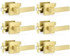 6 Pack Gold Door Handles Interior Door Knobs with Satin Brass Finish, Heavy Duty Zinc Alloy Privacy Keyless Door Locks for Bedrooms Bathrooms, Reversible for Left & Right Handled Doors 6 Pack Gold Door Handles Interior Door Knobs with Satin Brass Finish, Heavy Duty Zinc Alloy Privacy Keyless Door Locks for Bedrooms Bathrooms, Reversible for Left & Right Handled Doors