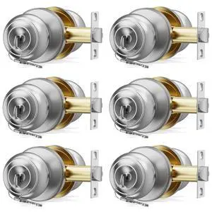 6 Pack Door Knob with Lock, Keyed Same Entry Door Knobs, Interior and Exterior Round Ball Door Lock for Front Bedroom or Bathroom, Door Knobs Brushed Nickel Finish 6 Pack Door Knob with Lock, Keyed Same Entry Door Knobs, Interior and Exterior Round Ball Door Lock for Front Bedroom or Bathroom, Door Knobs Brushed Nickel Finish
