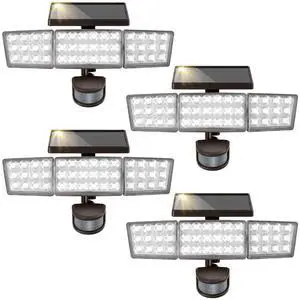 Solar Lights Outdoor, 3500LM 168 LED Motion Sensor Solar Flood Lights, 3 Heads 300° Wide Angle, 3 Modes IP65 Waterproof Solar Security Lights for Yard Garden Patio, 4 Pack (Brown) Solar Lights Outdoor, 3500LM 168 LED Motion Sensor Solar Flood Lights, 3 Heads 300° Wide Angle, 3 Modes IP65 Waterproof Solar Security Lights for Yard Garden Patio, 4 Pack (Brown)