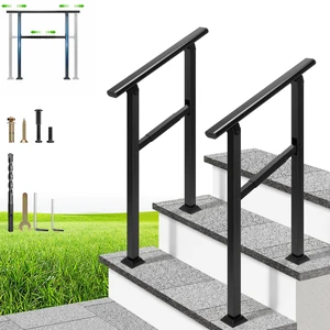 2 Step Adjustable Straight Oval Hand Rails for Outdoor Steps 2-Pack, Durable Galvanized Steel, Exterior Railing Kit for Porch, Deck, or Indoor Stairs (Black) 2 Step Adjustable Straight Oval Hand Rails for Outdoor Steps 2-Pack, Durable Galvanized Steel, Exterior Railing Kit for Porch, Deck, or Indoor Stairs (Black)
