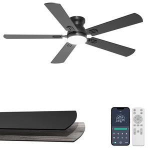 52'' Black Flush Mount Ceiling Fan with Lights for Bedroom App/Remote Control, Low Profile, Space-Saving, Quiet DC Motor, 3CCT Dimmable, 6 Speeds Modern Overhead Fan for Low Ceilings 52'' Black Flush Mount Ceiling Fan with Lights for Bedroom App/Remote Control, Low Profile, Space-Saving, Quiet DC Motor, 3CCT Dimmable, 6 Speeds Modern Overhead Fan for Low Ceilings