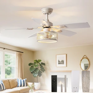 42-Inch Ceiling Fans with Lights: Caged Ceiling Fans Dual Finish 5 Blades - Rustic Ceiling Fan with Remote Control for Farmhouse Living Room Outdoor Porch Noiseless (White Grey) 42-Inch Ceiling Fans with Lights: Caged Ceiling Fans Dual Finish 5 Blades - Rustic Ceiling Fan with Remote Control for Farmhouse Living Room Outdoor Porch Noiseless (White Grey)