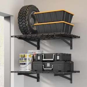 2 Pack Wall Mounted Garage Shelving, 2x3ft, 700lbs Integrated Grid Wall Mounted Floating Design, 24"x72" Storage Rack, No Splice Seamless Structure, Rustproof Black Coating for Garage Workshop 2 Pack Wall Mounted Garage Shelving, 2x3ft, 700lbs Integrated Grid Wall Mounted Floating Design, 24"x72" Storage Rack, No Splice Seamless Structure, Rustproof Black Coating for Garage Workshop