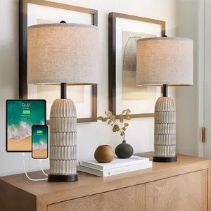 26.5" Bedside Table Lamps Set of 2, Farmhouse Table Lamp with USB A+C Charging Ports,Vintage Nightstand Lamp for Bedrooms and Living Rooms, Retro Resin End Table Lamp with Linen Shade,Black 26.5" Bedside Table Lamps Set of 2, Farmhouse Table Lamp with USB A+C Charging Ports,Vintage Nightstand Lamp for Bedrooms and Living Rooms, Retro Resin End Table Lamp with Linen Shade,Black