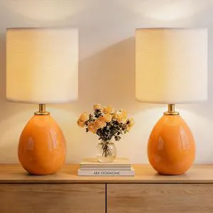 17.7" Ceramic Table Lamps Set of 2 for Living Room Bedroom, Orange Bedside Lamps for Bedroom Nightstand, Ice Crackle Home Bedroom Living Room Decor, Linen Fabric Shade, 3-Color Temperature 17.7" Ceramic Table Lamps Set of 2 for Living Room Bedroom, Orange Bedside Lamps for Bedroom Nightstand, Ice Crackle Home Bedroom Living Room Decor, Linen Fabric Shade, 3-Color Temperature