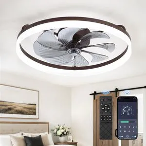 23" Low Profile Ceiling Fans with Lights, APP & Remote, Brown Flush Mount, Dimmable LED, Quiet DC Motor, Reversible, 6 Speeds, Fandelier, for Bedroom 23" Low Profile Ceiling Fans with Lights, APP & Remote, Brown Flush Mount, Dimmable LED, Quiet DC Motor, Reversible, 6 Speeds, Fandelier, for Bedroom