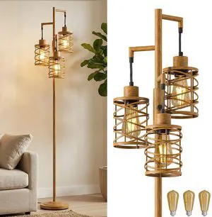 70" Industrial Floor Lamp, Stepless Dimmable Standing Lamp with 3 Bulbs, Farmhouse Corner Standing Tree Lamp for Living Room, Tall Lamps for Bedroom, Office, Study Room, Dining Room, Wood Grain 70" Industrial Floor Lamp, Stepless Dimmable Standing Lamp with 3 Bulbs, Farmhouse Corner Standing Tree Lamp for Living Room, Tall Lamps for Bedroom, Office, Study Room, Dining Room, Wood Grain