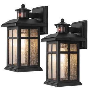 Motion Sensor Outdoor Wall Lights 2 Packs Dusk to Dawn Outdoor Lighting Hardwired Exterior Light Sconces with E26 Sockets & Tempered Glass, Wall Mounted Black Waterproof Outdoor Lights for House Motion Sensor Outdoor Wall Lights 2 Packs Dusk to Dawn Outdoor Lighting Hardwired Exterior Light Sconces with E26 Sockets & Tempered Glass, Wall Mounted Black Waterproof Outdoor Lights for House