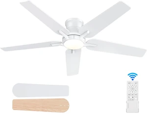 52 Inch White Ceiling Fans with Lights and Remote, Flush Mount Low Profile Ceiling Fan for Bedroom, Living Room, Patio, Dimmable 6 Speeds Noiseless Reversible, ETL Listed 52 Inch White Ceiling Fans with Lights and Remote, Flush Mount Low Profile Ceiling Fan for Bedroom, Living Room, Patio, Dimmable 6 Speeds Noiseless Reversible, ETL Listed