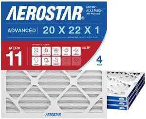 Allergen & Pet Dander 20x22x1 MERV 11 Pleated Air Filter (Actual Size: 19 3/4"x21 3/4"x3/4"), 4-Pack Allergen & Pet Dander 20x22x1 MERV 11 Pleated Air Filter (Actual Size: 19 3/4"x21 3/4"x3/4"), 4-Pack