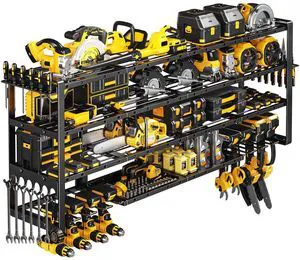 Extra Large 64" W Power Tool Organizer Wall Mount, 1000 lbs Load Capacity, Heavy Duty 4 Tier Garage Storage Rack with 8 Drill Holders, 2 in 1 Corner or Straight Installation Extra Large 64" W Power Tool Organizer Wall Mount, 1000 lbs Load Capacity, Heavy Duty 4 Tier Garage Storage Rack with 8 Drill Holders, 2 in 1 Corner or Straight Installation