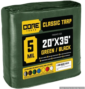 Classic 5 Mil Tarp Cover, Waterproof, UV Resistant, Rip and Tear Proof, Poly Tarpaulin with Reinforced Edges for Roof, Patio, Pool Cover, Boat (Green/Black 20 X 35) Classic 5 Mil Tarp Cover, Waterproof, UV Resistant, Rip and Tear Proof, Poly Tarpaulin with Reinforced Edges for Roof, Patio, Pool Cover, Boat (Green/Black 20 X 35)