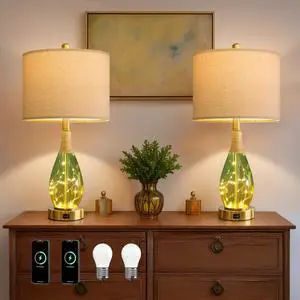 23" Table Lamps Set of 2,Farmhouse Lamps with Glass Nightlight, Bedside Lamps for Living Room, Rattan Lamps for Bedroom Nightstands, Two Light Points 23" Table Lamps Set of 2,Farmhouse Lamps with Glass Nightlight, Bedside Lamps for Living Room, Rattan Lamps for Bedroom Nightstands, Two Light Points