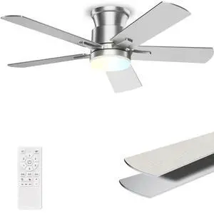 Flush Mount Ceiling Fans with Lights 42 Inch, Remote Control, 3CCT Dimmable, 6 Speeds, Noiseless Reversible DC Motor, Low Profile Silver Nickel Ceiling Fan for Living Room, Patio, Indoor/Outdoor, ETL Flush Mount Ceiling Fans with Lights 42 Inch, Remote Control, 3CCT Dimmable, 6 Speeds, Noiseless Reversible DC Motor, Low Profile Silver Nickel Ceiling Fan for Living Room, Patio, Indoor/Outdoor, ETL