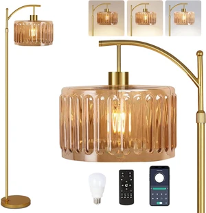Floor Lamp for Living Room,Bedroom,Gold Dimmable Standing Lamp with Remote,Mid Century Modern Brass Tall Lamp Retro Vintage Glass Lamp Floor Light Boho Bohemian Floor Lamp for Living Room,Bedroom,Gold Dimmable Standing Lamp with Remote,Mid Century Modern Brass Tall Lamp Retro Vintage Glass Lamp Floor Light Boho Bohemian