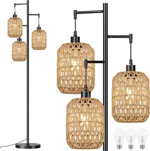 Floor Lamp for Living Room,Bedroom,Boho Rattan Tree 3 Lights Farmhouse Floor Lights,Industrial Black Standing Lamp Wicker Rustic Tall Lamp,Woven Bamboo LampShade Floor Lamps Bohemian Floor Lamp for Living Room,Bedroom,Boho Rattan Tree 3 Lights Farmhouse Floor Lights,Industrial Black Standing Lamp Wicker Rustic Tall Lamp,Woven Bamboo LampShade Floor Lamps Bohemian