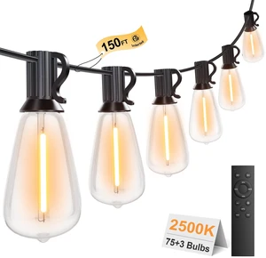 Outdoor String Lights 150FT 75+3 LED, Waterproof Dimmable Patio Lights Remote Control, Shatterproof Edison ST38 Bulbs, Timer, Plug-In, Warm White Hanging Light for Garden Yard Porch Deck Decor Outdoor String Lights 150FT 75+3 LED, Waterproof Dimmable Patio Lights Remote Control, Shatterproof Edison ST38 Bulbs, Timer, Plug-In, Warm White Hanging Light for Garden Yard Porch Deck Decor