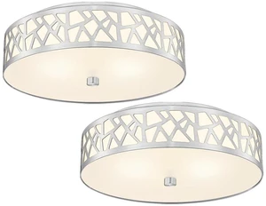 2-Light Flush Mount Ceiling Light,12 inch Modern Close to Ceiling Light Fixture with Brushed Nickel Metal and Frosted Glass Shade for Hallway, Kitchen, Bedroom(2 PK) 2-Light Flush Mount Ceiling Light,12 inch Modern Close to Ceiling Light Fixture with Brushed Nickel Metal and Frosted Glass Shade for Hallway, Kitchen, Bedroom(2 PK)