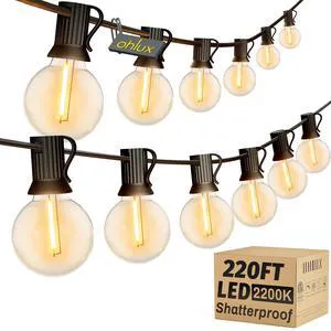 Outdoor String Lights 220 Feet Patio Lights with 104 Edison LED G40 Globe Bulbs(4 Spares), 2200K Waterproof Connectable Edison Hanging Lighting for Backyard Balcony Outside Gazebo Party Outdoor String Lights 220 Feet Patio Lights with 104 Edison LED G40 Globe Bulbs(4 Spares), 2200K Waterproof Connectable Edison Hanging Lighting for Backyard Balcony Outside Gazebo Party