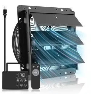 12'' Upgraded Shutter Exhaust Fan with Thermostat & Remote,980CFM Wall Mounted Attic Exhaust Fan, Auto On/Off by Temperature for Garage, Greenhouses, Sheds, Chicken Coops & Basement 12'' Upgraded Shutter Exhaust Fan with Thermostat & Remote,980CFM Wall Mounted Attic Exhaust Fan, Auto On/Off by Temperature for Garage, Greenhouses, Sheds, Chicken Coops & Basement